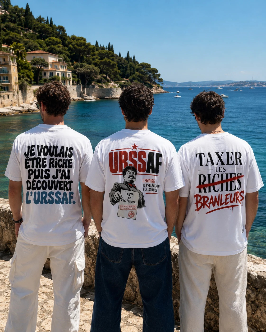Le crew Not Legal de dos face a la mer